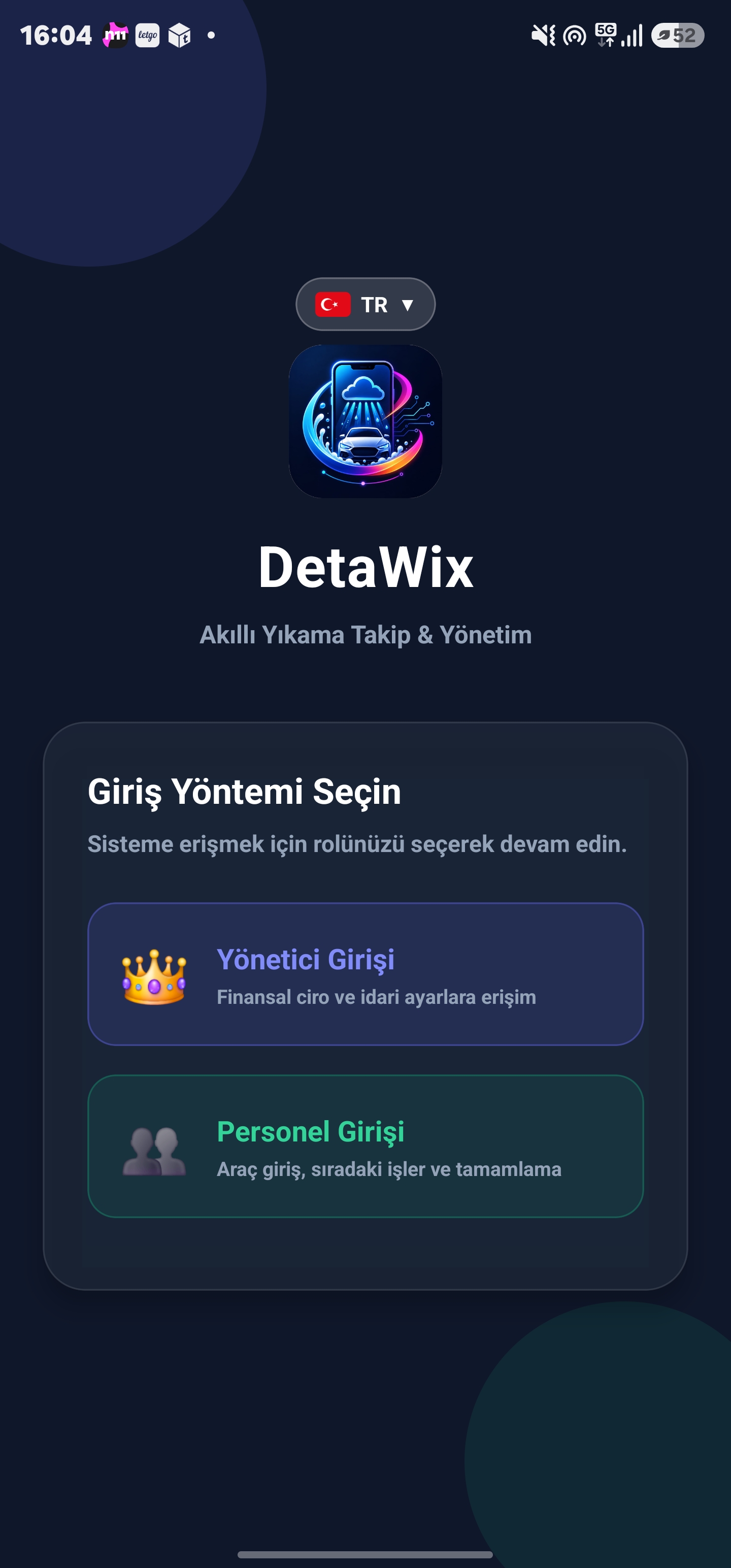 DetaWix Oto Yıkama Takip Mobil Uygulaması Ekranı