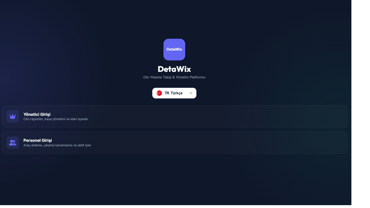DetaWix Oto Yıkama Takip Programı Web Yönetim Paneli